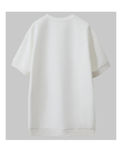 Damen T-Shirts im Minimalismus-Stil mit losem Patchwork und Dekoration