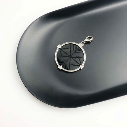 Damen-Charm-Anhänger schwarzer Stein rund Vintage aus Sterlingsilber