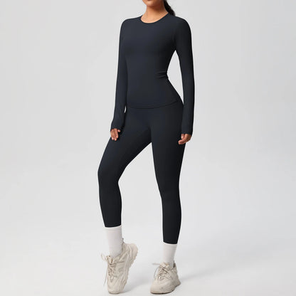 Gym-Leggings-Set mit langarmigem Sport-Top und schmalen Leggings in Schwarz