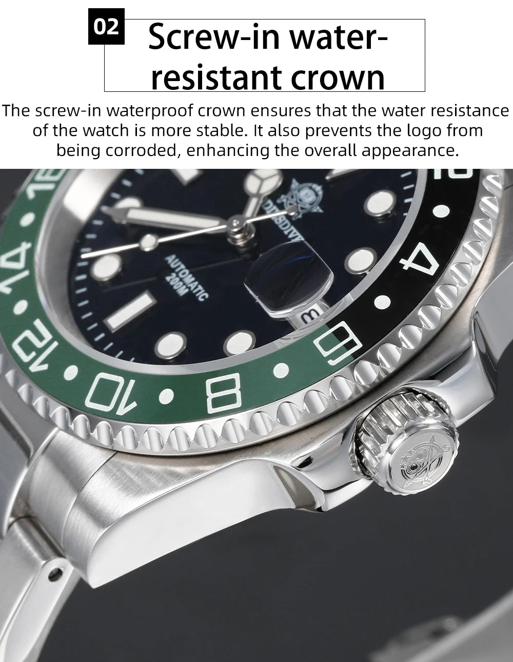 Herren Business-Automatikuhr 8215 Saphirglas 200m wasserdicht GMT Leuchtzeiger