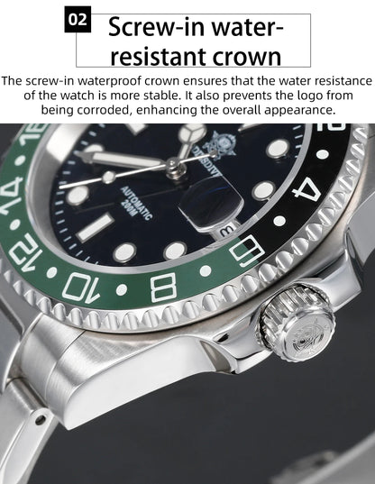 Herren Business-Automatikuhr 8215 Saphirglas 200m wasserdicht GMT Leuchtzeiger
