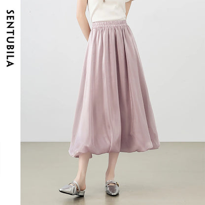 Damen Perlglanzrock im A-Linie Stil mit eleganten Falten und elastischer Taille