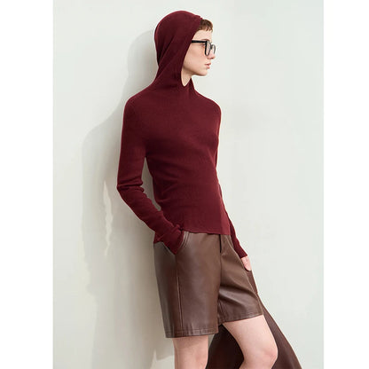 Damen-Kapuzenpullover Wolle-Polyester nahtlos gerade einfarbig Herbst