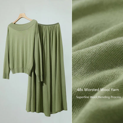 Olivgrünes Kleid: 48s Kammgarn-Wolle, Detailansicht der feinen Strickstoffstruktur