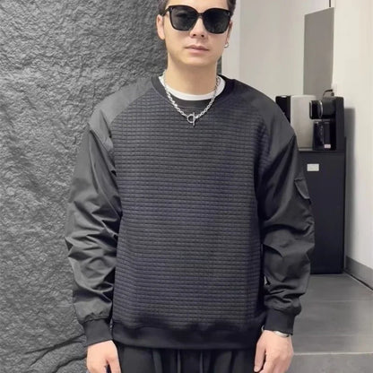 Herbst japanische Retro Waffel Sweatshirts für Männer Pullover Hoodieless Golf Wear 2024 Tasche Y2K Streetwear Baggy Crewneck Hoody