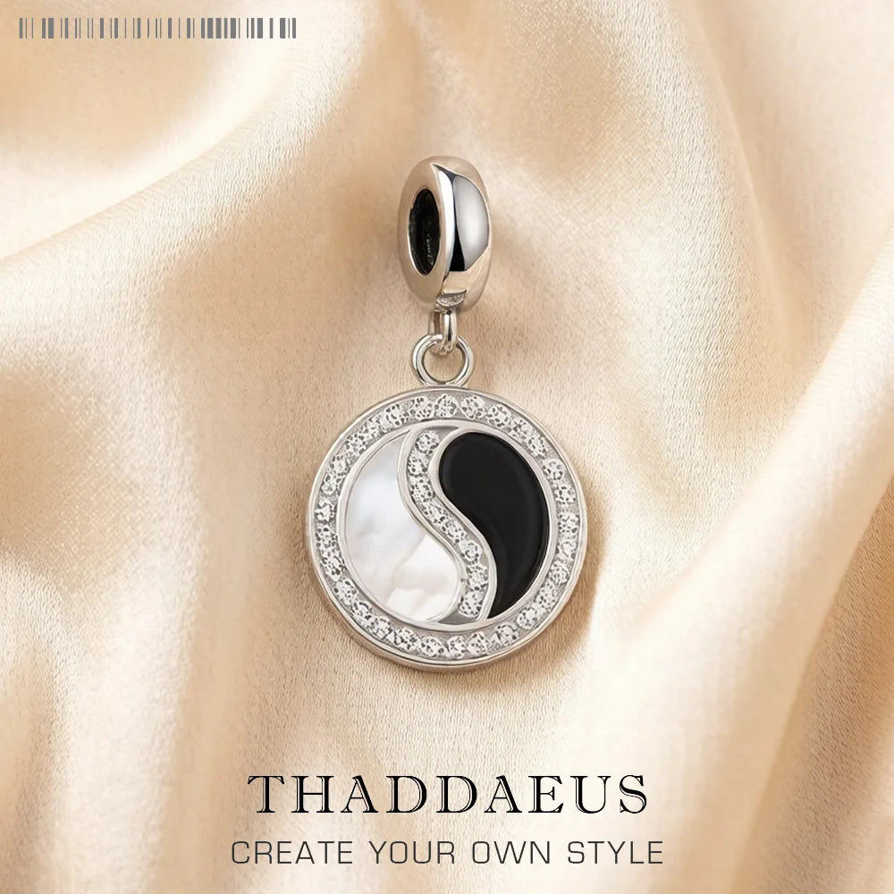 Yin-Yang-Anhänger aus 925er Sterlingsilber mit schwarzem Stein, Zirkonia eingefasst