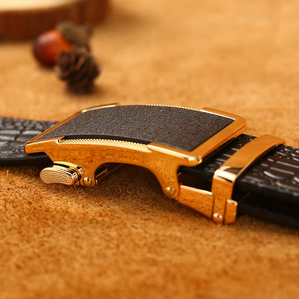 Herren Echtleder-Gürtel Business Luxus Krokodil Automatik-Schnalle 3,5 cm Top-Qualität