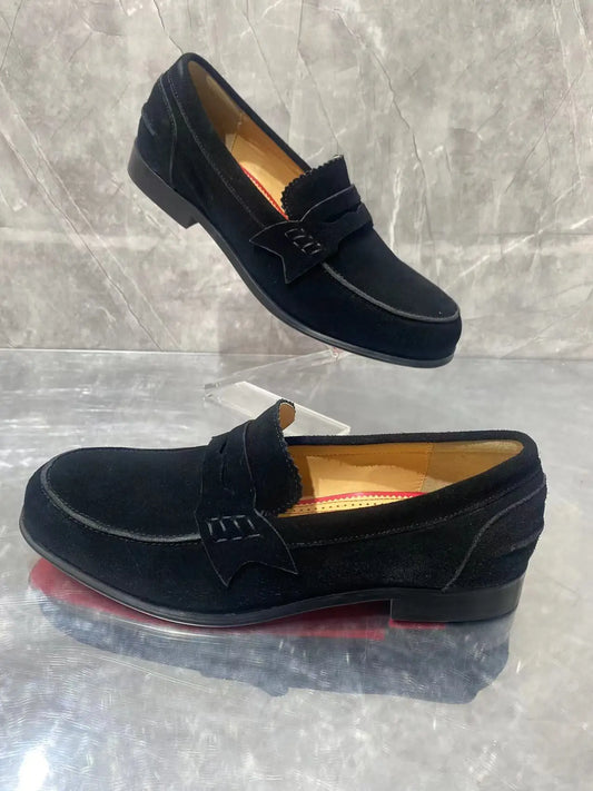 Black Suede Loafers Men's Spring Autumn British Style Shoes New Shoes Comfortable Slip-On Light Casual Shoes Large Size 40-48