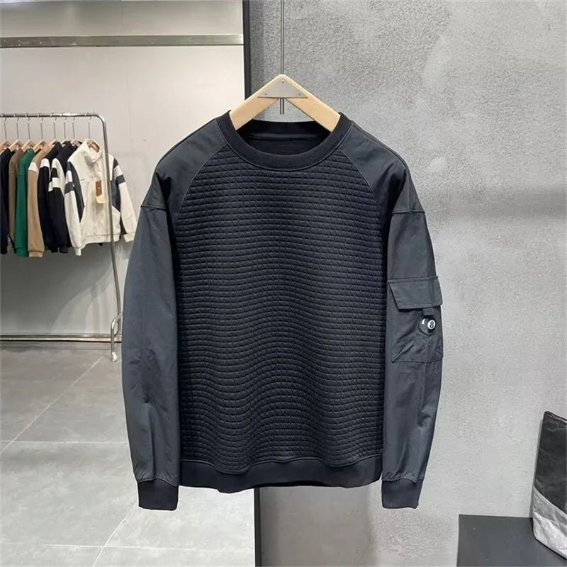 Herbst japanische Retro Waffel Sweatshirts für Männer Pullover Hoodieless Golf Wear 2024 Tasche Y2K Streetwear Baggy Crewneck Hoody