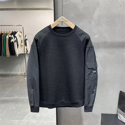 Herbst japanische Retro Waffel Sweatshirts für Männer Pullover Hoodieless Golf Wear 2024 Tasche Y2K Streetwear Baggy Crewneck Hoody