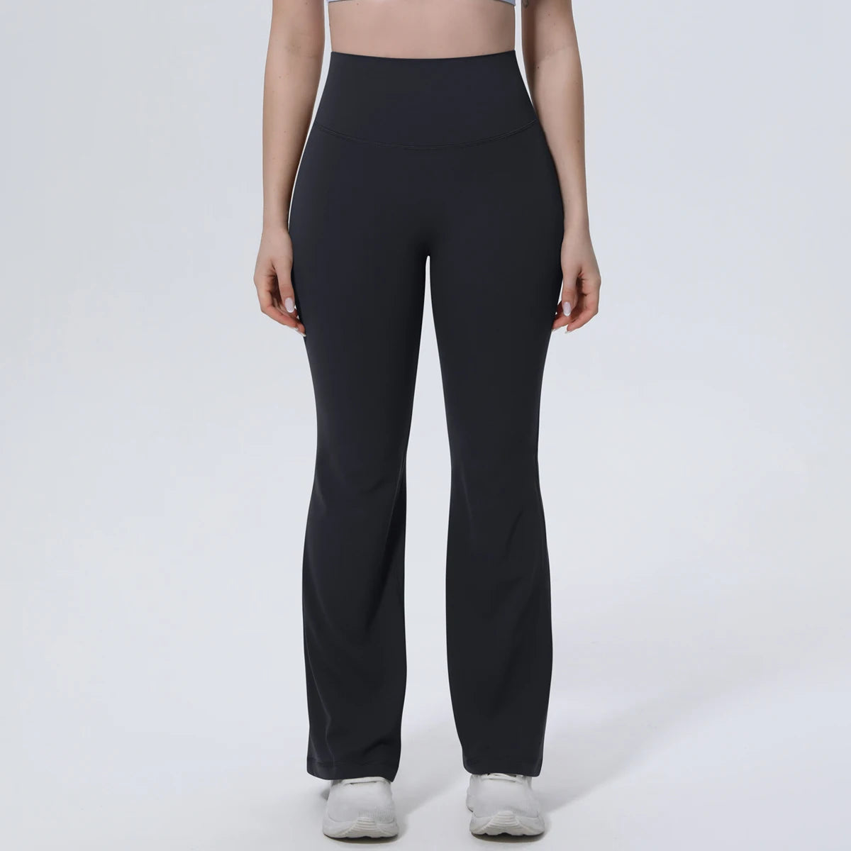 Sporthose für Damen, schwarze High-Waist Schlaghose für Workout