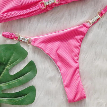 Sexy Bikini-Set mit pinkem Blumenmuster und Push-up-Effekt – ideal für Strand und Pool