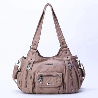 Damen-Schultertasche aus PU-Leder mit Reißverschluss und Mehrfachfächern Kompakter Alltagsbegleiter