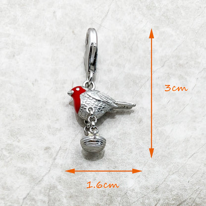 Vogel-Anhänger aus 925er Sterlingsilber mit rotem Kopf, Kettenglied und Schlaufe