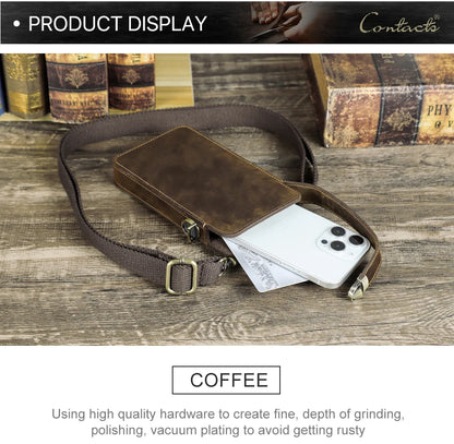 Kaffeefarbene Ledertasche mit verstellbarem Riemen und Reißverschluss, für Smartphone