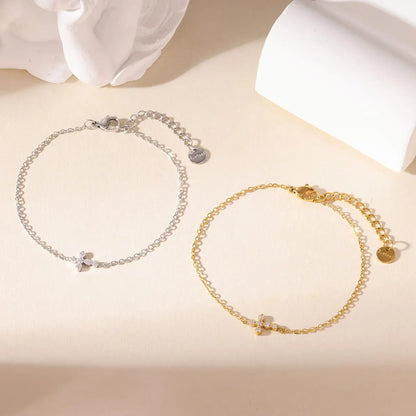 OBEAR 18K vergoldetes Edelstahl-Armband mit zierlichem Kreuz, Micro-Pavé-Armband mit kubischen Zirkonia, minimalistischer Schmuck, Geschenk für Frauen
