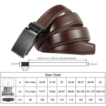 VATLY Ledergürtel Herren 3cm Metall-Automatik-Schnalle Lochlos Mode