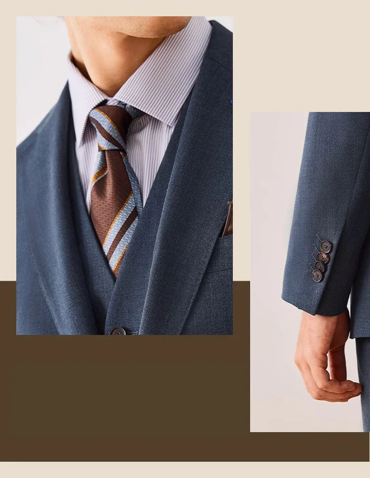 Schlanker Herrenblazer aus Wollmischung mit braunem Karomuster und Taschen – ideal für Business und Hochzeiten