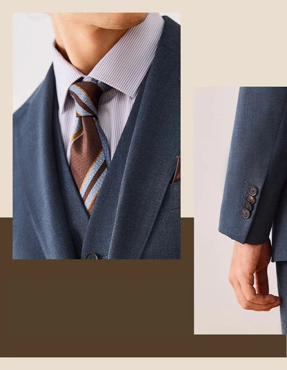 Schlanker Herrenblazer aus Wollmischung mit braunem Karomuster und Taschen – ideal für Business und Hochzeiten