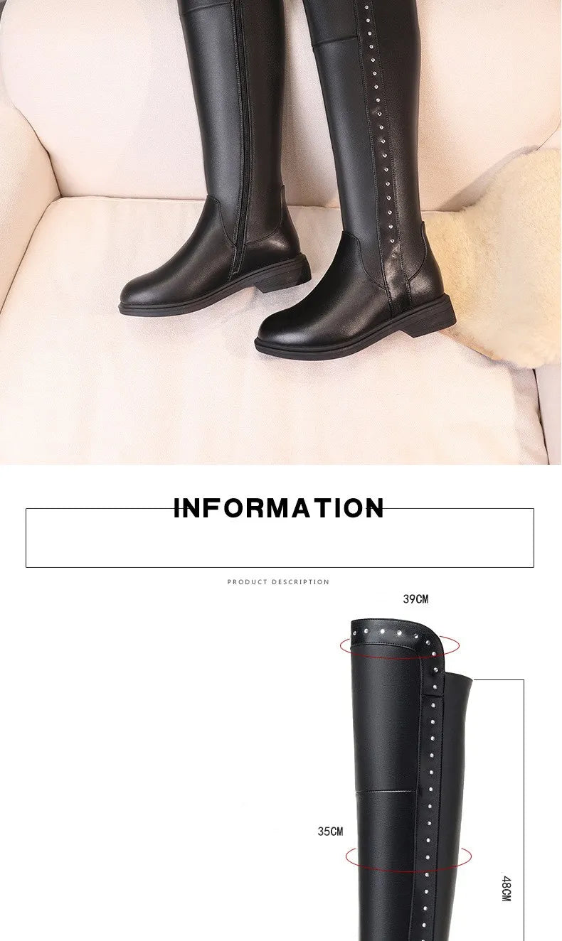 AIYUQI Womens Knee High Boots Winter 2025 New Genuine Leather Women Thigh High Boots Plus Size Wool Warm Women's High Boots