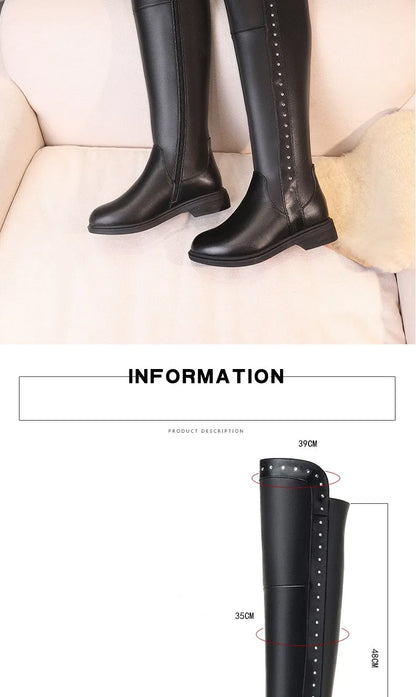 AIYUQI Womens Knee High Boots Winter 2025 New Genuine Leather Women Thigh High Boots Plus Size Wool Warm Women's High Boots