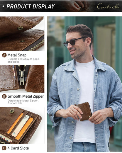 Herren Echtleder Geldbörse Bifold Vintage RFID Kartenhalter Münzfach Luxus Reise