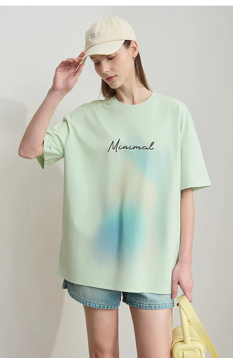 Damen Sommer T-Shirt mit lockerer Passform und buntem Farbverlauf