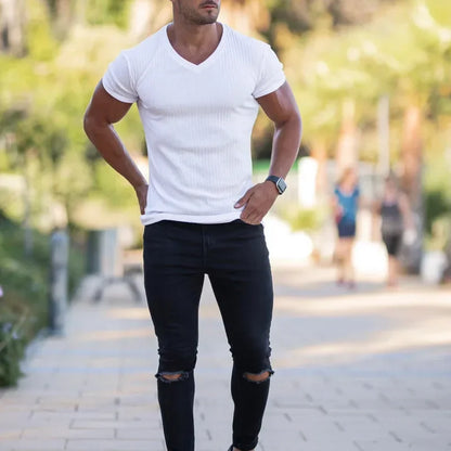 Modisches Herren-Casual-T-Shirt mit Streifen und Rundhalsausschnitt – ideal für den Sommer