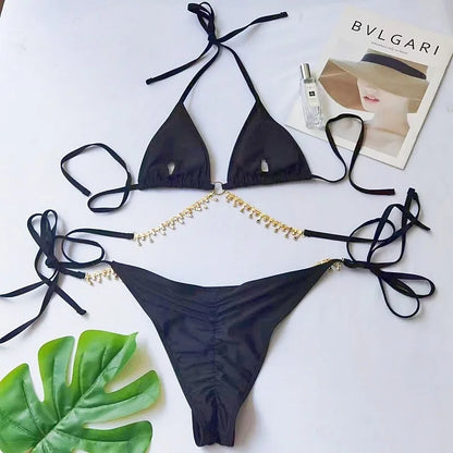 Dreiteiliges Damen-Bikini-Set mit Mesh-Design – ideal für Strand und Pool
