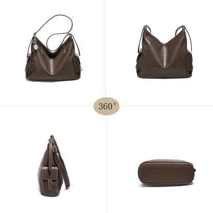 Damen Schultertasche aus weichem PU-Leder im Retro-Stil mit großer Kapazität