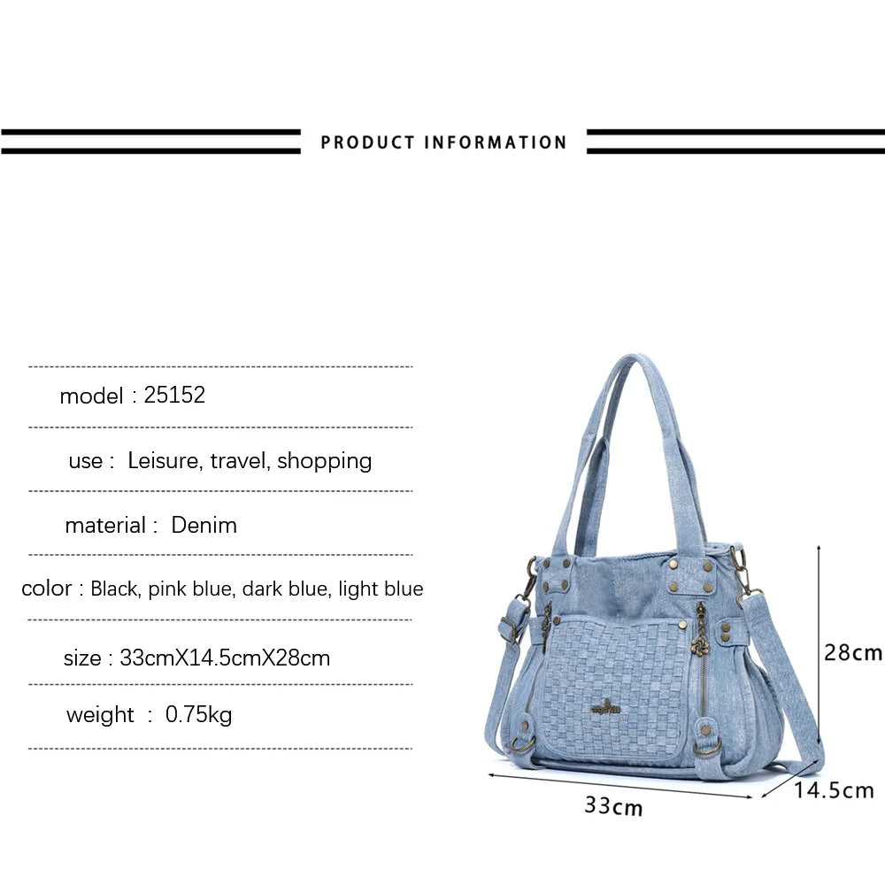 Damen-Schultertasche Denim Großes Fassungsvermögen Ideal für Alltag und Reisen unterwegs