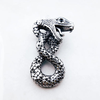 Schlangenförmiger Anhänger aus 925 Sterling Silber, Kopf mit blauem Stein und Öse