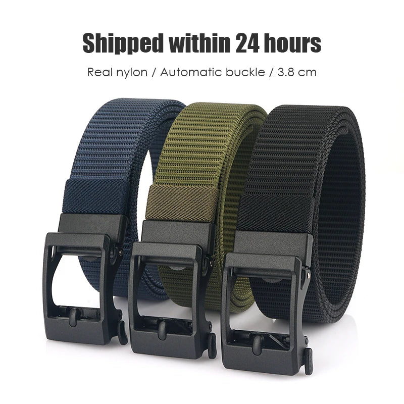 Herren-Gürtel aus Nylon 3,8 cm Breite verstellbar mit automatischer Schnalle für Alltag und Abenteuer