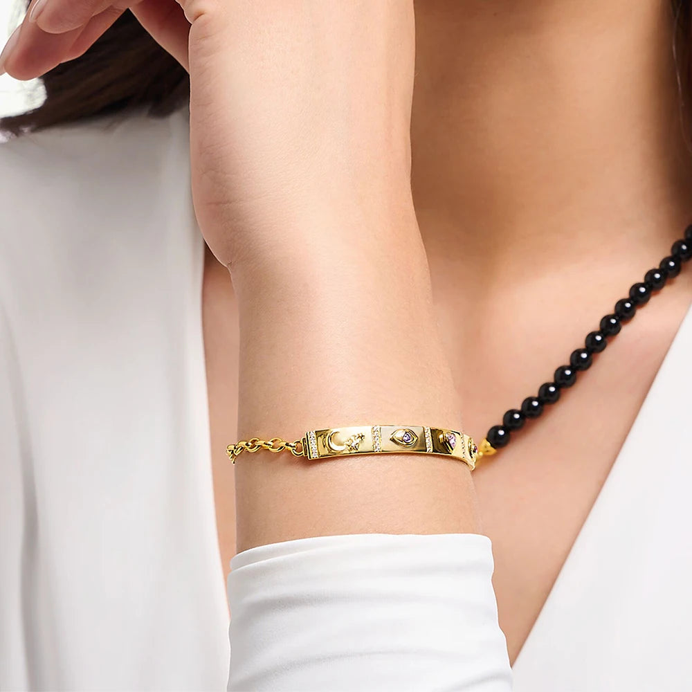 Damen-Armband kosmischer Talisman vergoldet Vintage aus Sterlingsilber