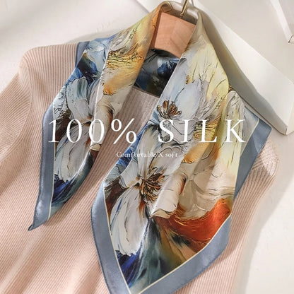 Damen Seidensatin Schal 53cm quadratisch Blumenprint Kopftuch Hijab Foulard
