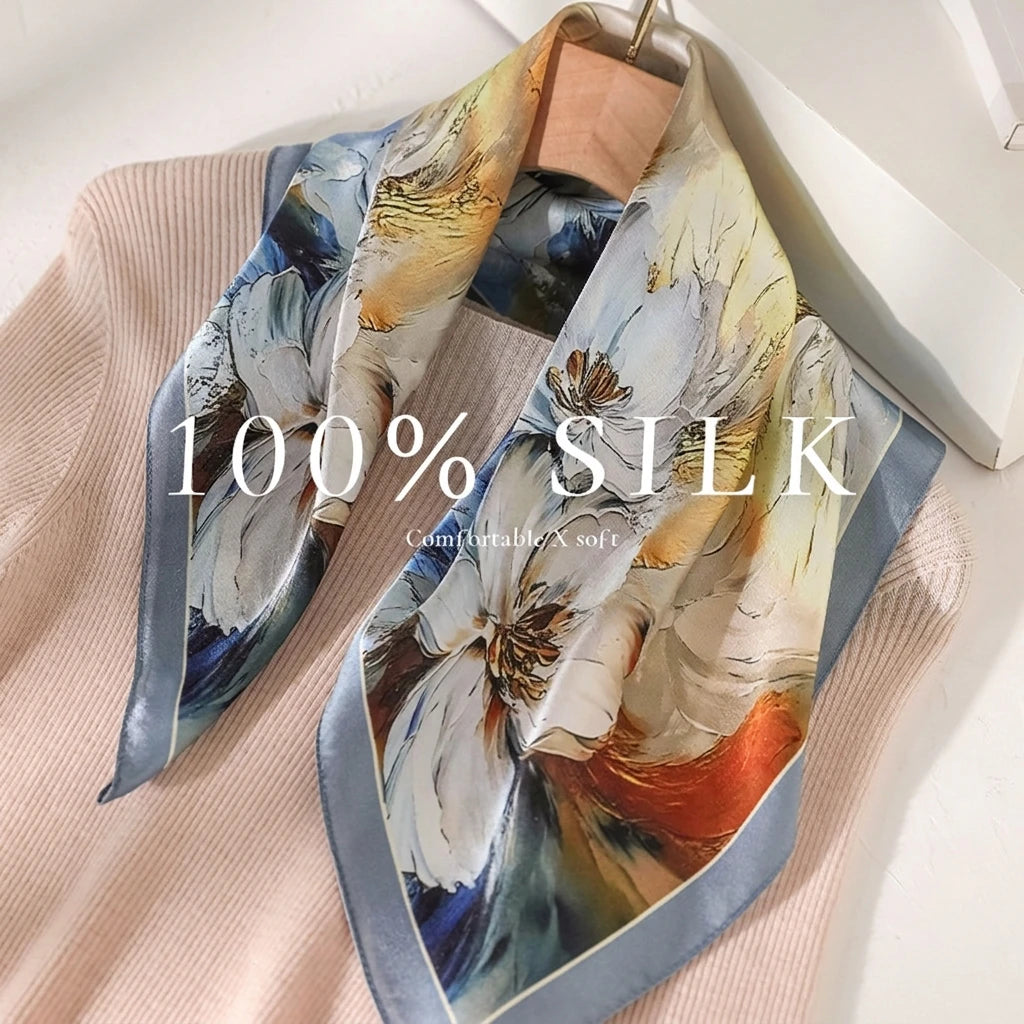 Damen Seidensatin Schal 53cm quadratisch Blumenprint Kopftuch Hijab Foulard