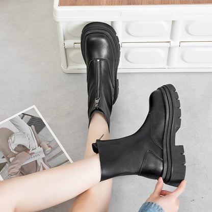Schwarze Damen-Chelsea-Stiefeletten aus Leder mit Reißverschluss und geriffelter Profilsohle