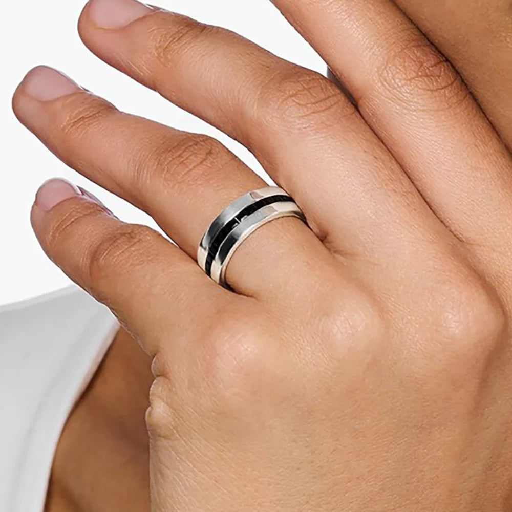 Damen-Ring Bandring schwarze Steine Vintage II aus Sterlingsilber
