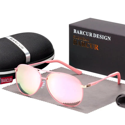 Damen-Sonnenbrille oval Edelstahl Pilot Farbverlauf polarisiert Spiegel
