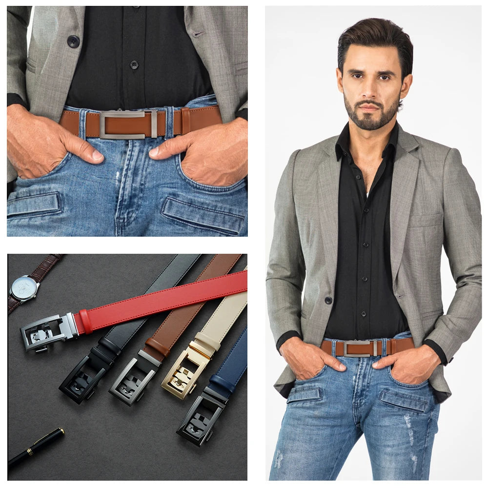 Herren Echtleder-Gürtel Hohles Muster Automatik-Schnalle Unisex 3,5 cm