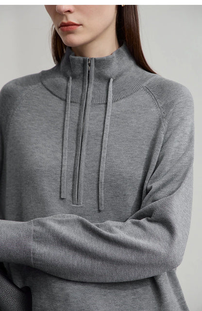 Damen-Rollkragenpullover locker Raglan Wolle-Mix Herbst-Winter