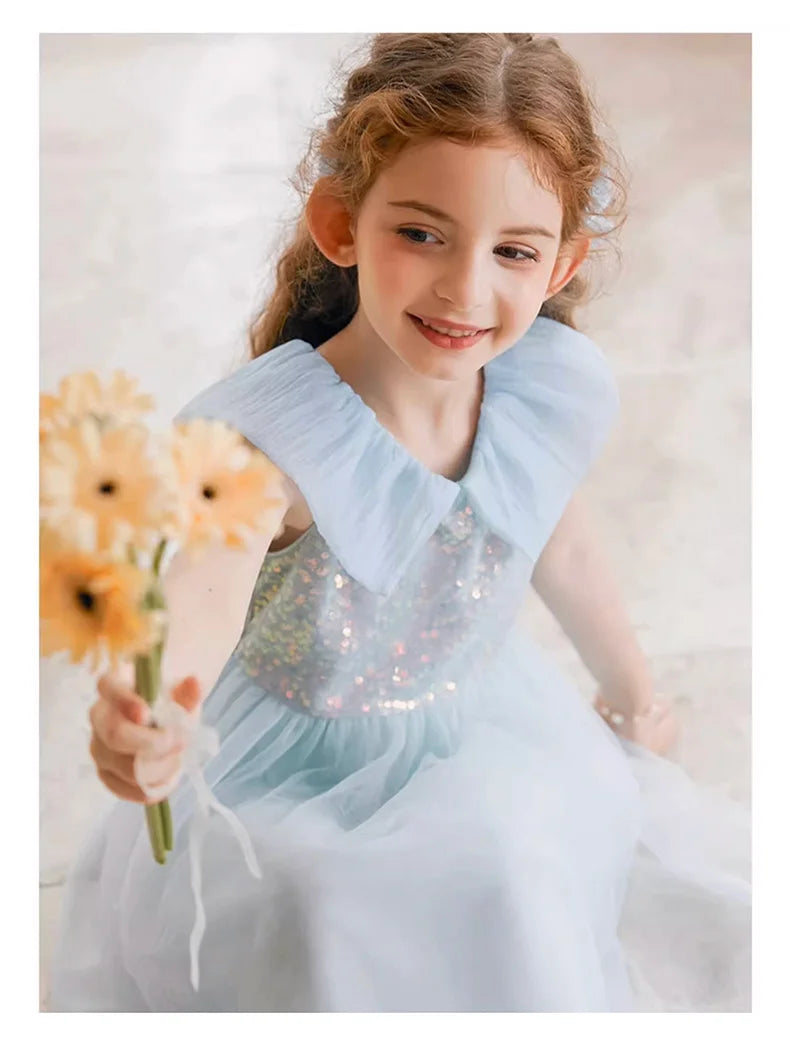 Sommerkleid für Mädchen aus Farbverlauf-Gaze mit Pailletten – Prinzessinnenkleid für Geburtstagsfeier oder Hochzeit als Blumenmädchen