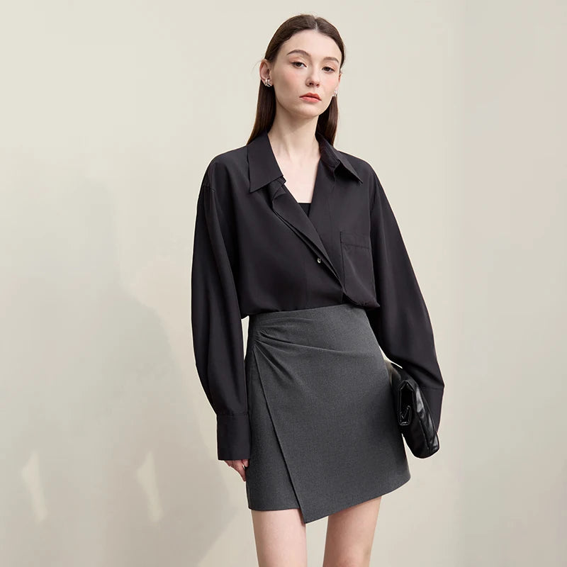 Asymmetrischer Minirock aus Stretch, dunkelgrau, mit asymmetrischem Saum