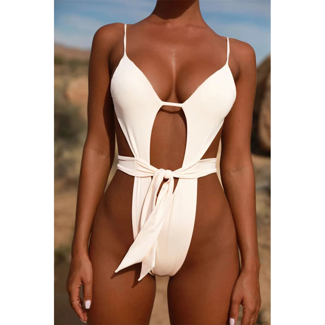 Damen Badeanzug Cut-Out Neckholder Trikini hoher Beinausschnitt Monokini gepolstert