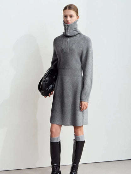 Casual Strickkleid Mit Reißverschluss Und Stretch Für Damen