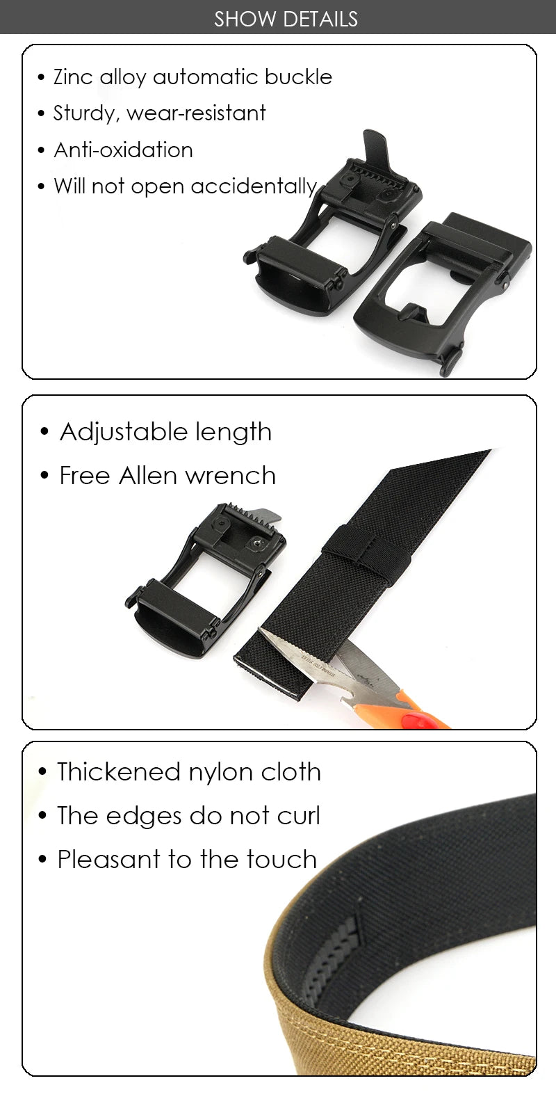 VATLY EDC Casual Gürtel Herren Nylon Rigid Military Automatik-Schnalle