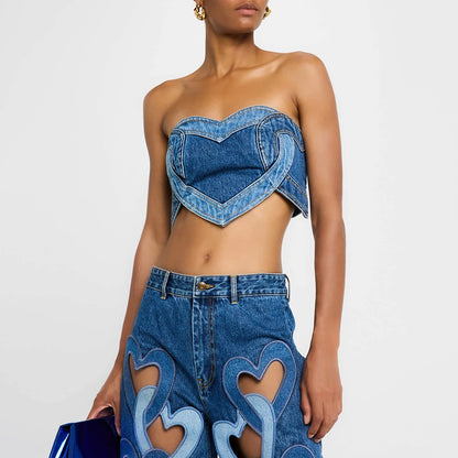 Zweiteiliges Damen-Set mit Reverskragen, Langarm-Top und hoch taillierter Patchwork-Hose mit Hohldesign.