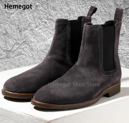 Herren-Chelsea-Boots aus Wildlederoptik, dunkelgrau, elastische Einsätze, robuste Laufsohle