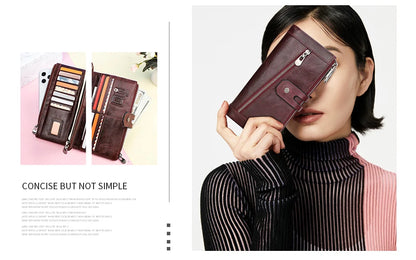 Damen Echtleder Lange Geldbörse Vintage Clutch Reißverschluss Handytasche Kartenhalter