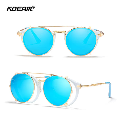 Sonnenbrille rund Steampunk Clip-On abnehmbar polarisiert Markenbox Herren